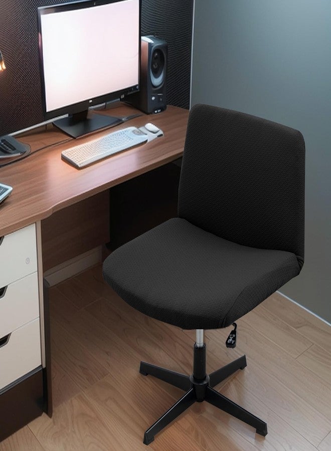 MIFXIN Armless Office Desk Chair Cover Stretch Waterproof Jacquard Wide Seat Mid Back Accent Chair Slipcover Criss Cross Chair Modern Vanity Chair Protector Cover (Black) - Image 2