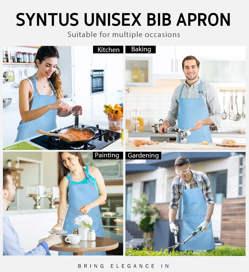 Syntus Adjustable Bib Apron with 2 Pockets Cooking Kitchen Aprons for Women Men Chef, Blue Light, 26.77×33.07 inch - Image 5