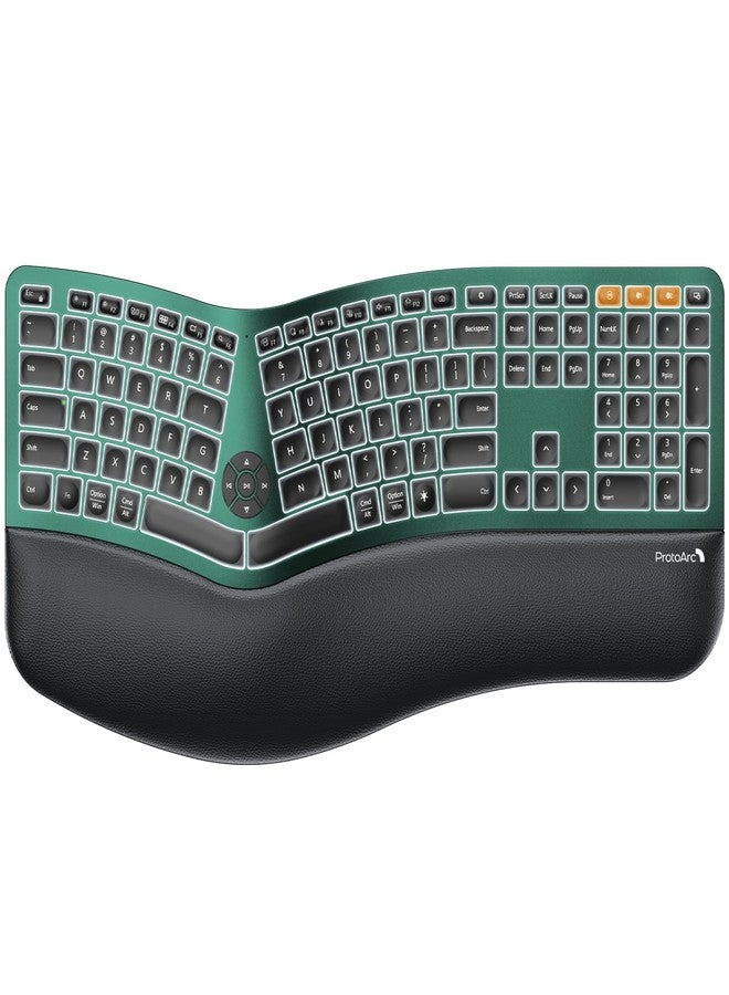ProtoArc Backlit Wireless Ergonomic Keyboard, EK01 Plus Full Size Ergo Keyboard with Wrist Rest, Split Design, Rechargeable, Bluetooth and USB, Natural Typing Compatible with Windows/Mac/Android Green - Image 1