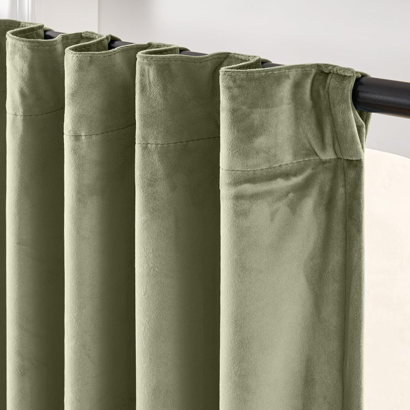 Lazzzy Green Velvet Curtains 84 Inch Long Blackout Thermal Insulated Room Darkening Lined Curtain Drapes Luxury Back Tab Window Treatments for Bedroom Living Room 2 Panels, 52 x 84 Inch, Olive Sage - Image 3