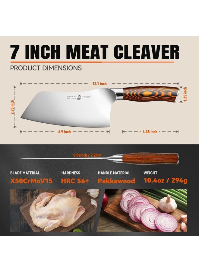 TUO Vegetable Cleaver knife - Chinese Chef's Knife - Stainless Steel Vegetable Meat Cleaver - Pakkawood Handle - Gift Box Included - 7 inch - Fiery Phoenix Series - Image 3