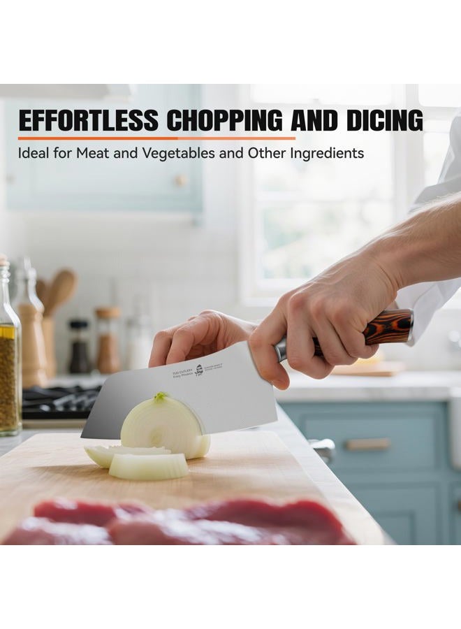 TUO Vegetable Cleaver knife - Chinese Chef's Knife - Stainless Steel Vegetable Meat Cleaver - Pakkawood Handle - Gift Box Included - 7 inch - Fiery Phoenix Series - Image 4