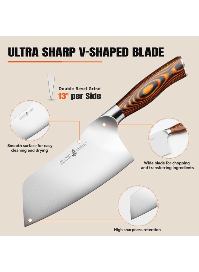 TUO Vegetable Cleaver knife - Chinese Chef's Knife - Stainless Steel Vegetable Meat Cleaver - Pakkawood Handle - Gift Box Included - 7 inch - Fiery Phoenix Series - Image 5