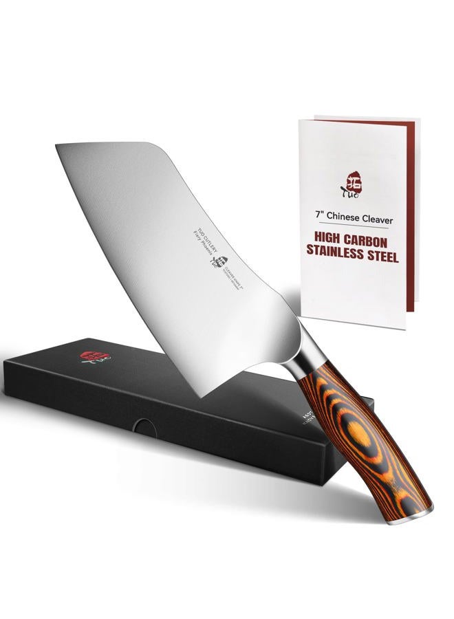 TUO Vegetable Cleaver knife - Chinese Chef's Knife - Stainless Steel Vegetable Meat Cleaver - Pakkawood Handle - Gift Box Included - 7 inch - Fiery Phoenix Series - Image 1