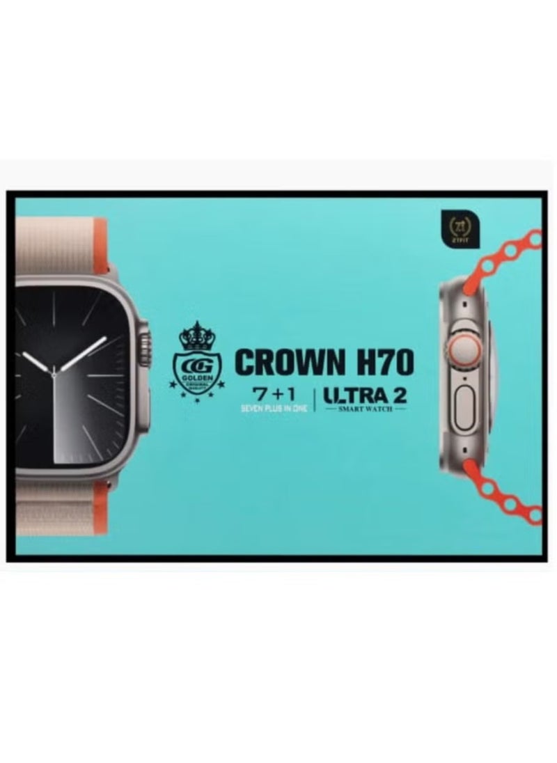 Crown - Smart Watch For Men with 7in1 Straps –  H70 Ultra 2 Smartwatch, Fitness Tracker, Heart Rate Monitor, Sleep Monitoring, Waterproof, Touchscreen, 7 Customizable Straps for Versatility, Ideal for Sports, Work, and Everyday Use - Image 1