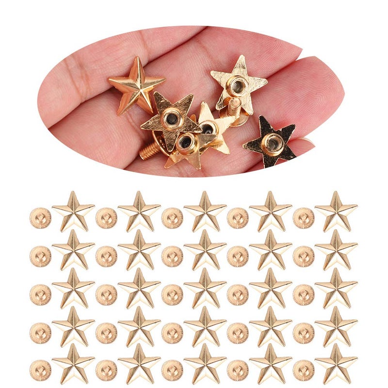 Star Shape Rivet Studs For Clothing And Shoes Decor 50 Pcs DIY Craft Accessory Gold - Image 3