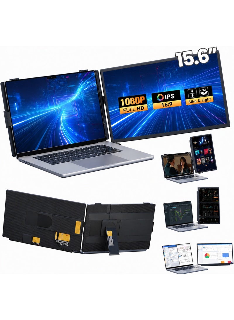 ڤي2كوم شاشة توسيع للابتوب 15.6 بوصة، شاشة محمولة FHD 1080P IPS فائقة النحافة، شاشة قابلة للفصل مع حامل دوار 360°، أربعة أوضاع استخدام، توصيل USB-C وHDMI Plug & Play، متوافقة مع Windows وMac وAndroid، مناسبة لأجهزة اللابتوب من 13 إلى 17 بوصة - Image 1