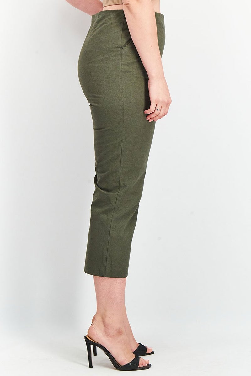 Tchibo Women Regular Fit Plain Capri Pants, Olive - Image 3
