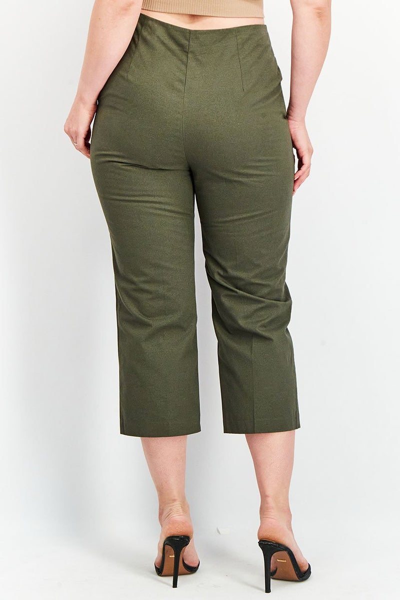 Tchibo Women Regular Fit Plain Capri Pants, Olive - Image 2