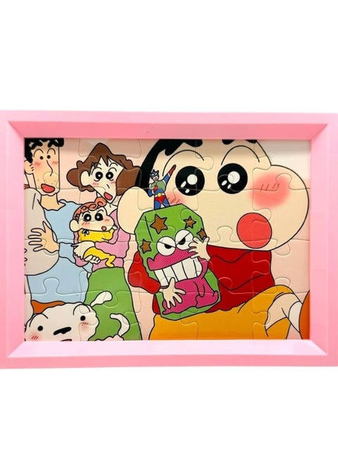 A small puzzle designed for children. The puzzle consists of interlocking pieces to form a colorful picture of cartoon characters.