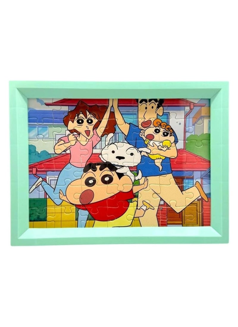 A small puzzle designed for children. The puzzle consists of interlocking pieces to form a colorful picture of cartoon characters.