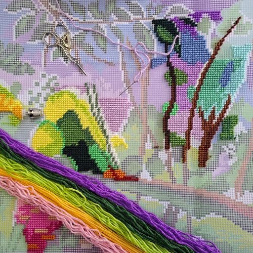 Brvsk Artistic Stamped CrossStitch Kit for Adults and Beginners Riverbank View by Henri Matisse 1616 with Clear Precise Printed Design on Cotton Canvas Includes Needles and Yarn - Image 3