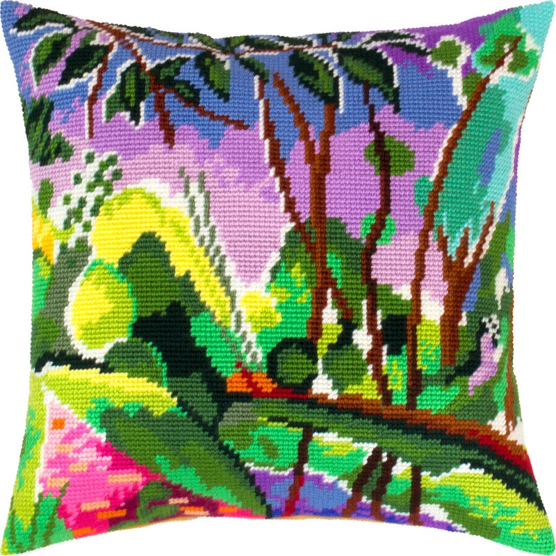 Brvsk Artistic Stamped CrossStitch Kit for Adults and Beginners Riverbank View by Henri Matisse 1616 with Clear Precise Printed Design on Cotton Canvas Includes Needles and Yarn - Image 2