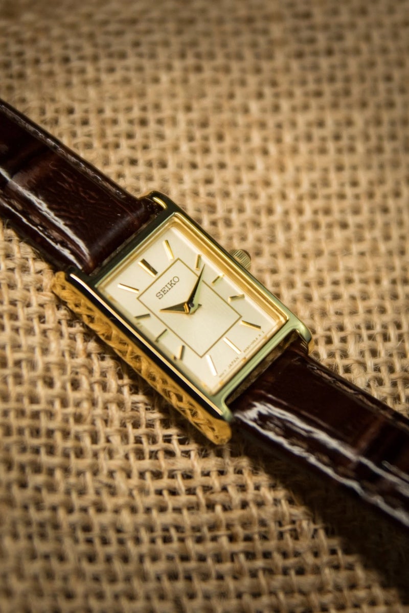 Seiko SWR066P1 Essentials Gold-Tone Rectangular Quartz Women's Watch - Image 1