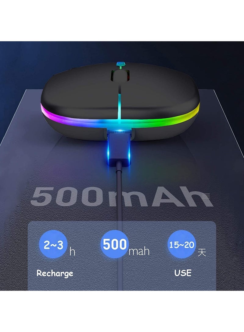 إيجيت ماوس بلوتوث لاسلكي، وضع مزدوج نحيف LED (بلوتوث 5.1 + USB) ماوس بلوتوث لاسلكي صامت قابل لإعادة الشحن 2.4 جيجا هرتز، فئران كمبيوتر مع مستقبل USB (أسود) - Image 3