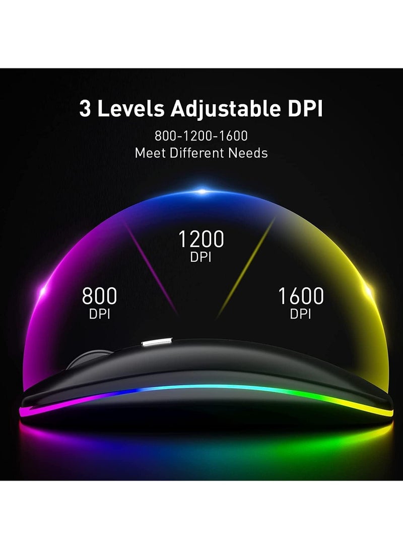 إيجيت ماوس بلوتوث لاسلكي، وضع مزدوج نحيف LED (بلوتوث 5.1 + USB) ماوس بلوتوث لاسلكي صامت قابل لإعادة الشحن 2.4 جيجا هرتز، فئران كمبيوتر مع مستقبل USB (أسود) - Image 4