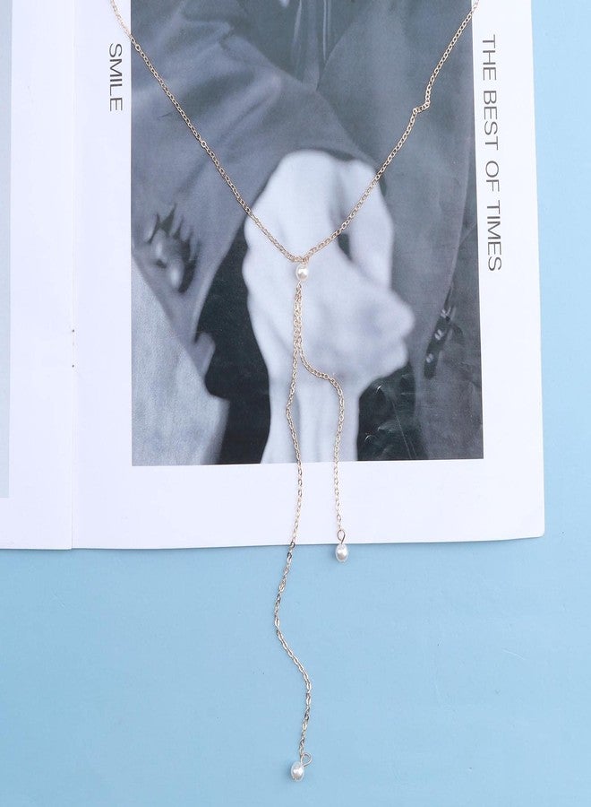 Yheakne Boho Pearl Back Chain Necklace Gold Layered Backdrop Necklace Body Chain Pearl Bridal Back Drop Chain Summer Beach Body Jewelry for Women Gifts (Gold) - Image 5