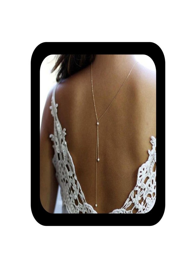 Yheakne Boho Pearl Back Chain Necklace Gold Layered Backdrop Necklace Body Chain Pearl Bridal Back Drop Chain Summer Beach Body Jewelry for Women Gifts (Gold) - Image 1