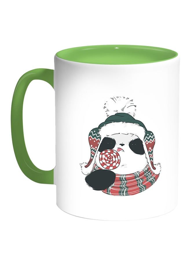 RKN Teddy Bear Printed Coffee Mug White Green 11 ounce - Image 2