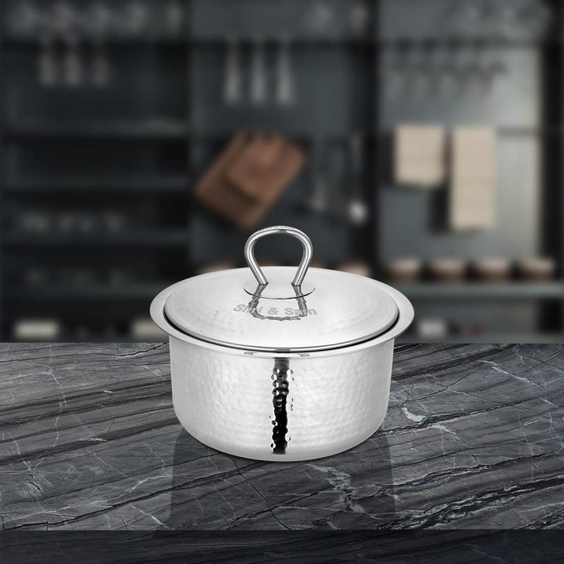 Shri & Sam Shri & Sam Stainless Steel Heavy Weight Hammered Patila with lid - 1.5 MM (16cm)  - Image 2
