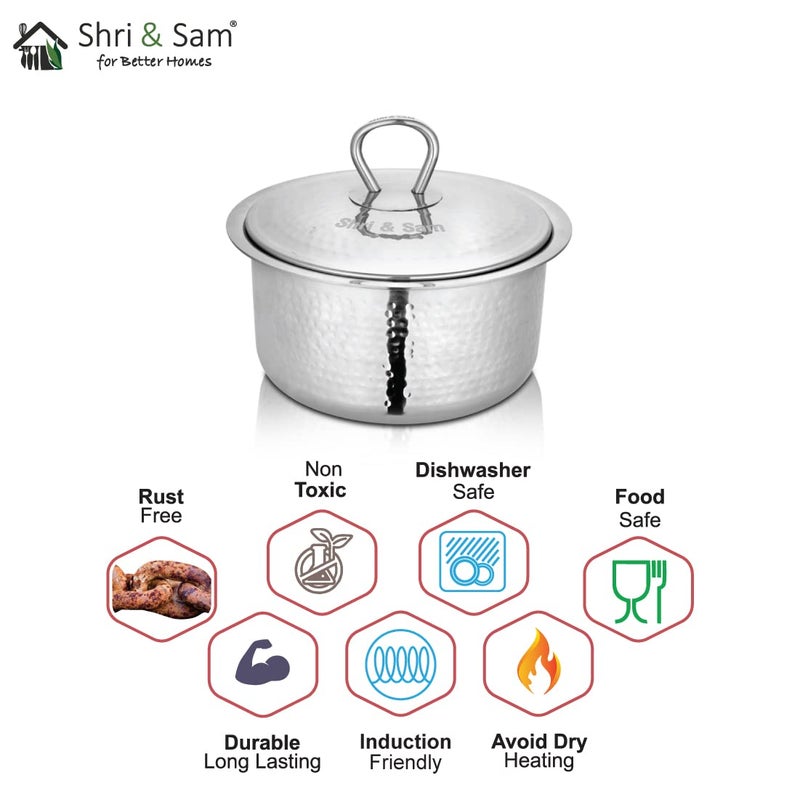 Shri & Sam Shri & Sam Stainless Steel Heavy Weight Hammered Patila with lid - 1.5 MM (16cm)  - Image 4