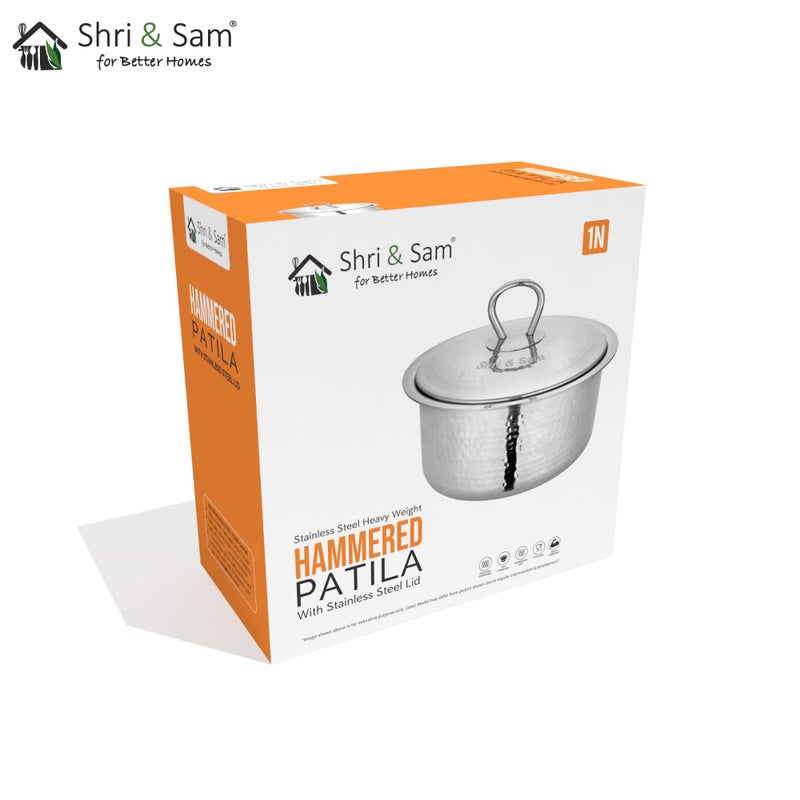 Shri & Sam Shri & Sam Stainless Steel Heavy Weight Hammered Patila with lid - 1.5 MM (16cm)  - Image 5
