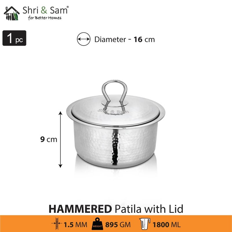Shri & Sam Shri & Sam Stainless Steel Heavy Weight Hammered Patila with lid - 1.5 MM (16cm)  - Image 3