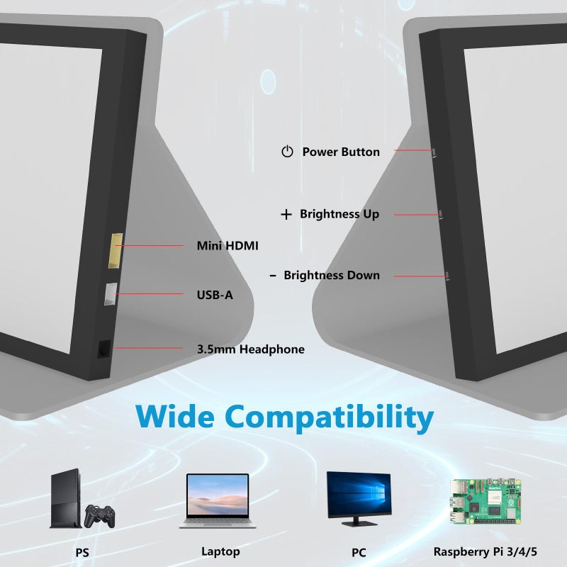 Aurevita 7 Inch Mini Monitor HDMI, Portable Monitor, 1024Ã—600 LCD Screen, 178Â° View Angle IPS, Mini Small Display for PC/TV/DVD/CVBSï¼ˆNo Touchscreen - Image 5
