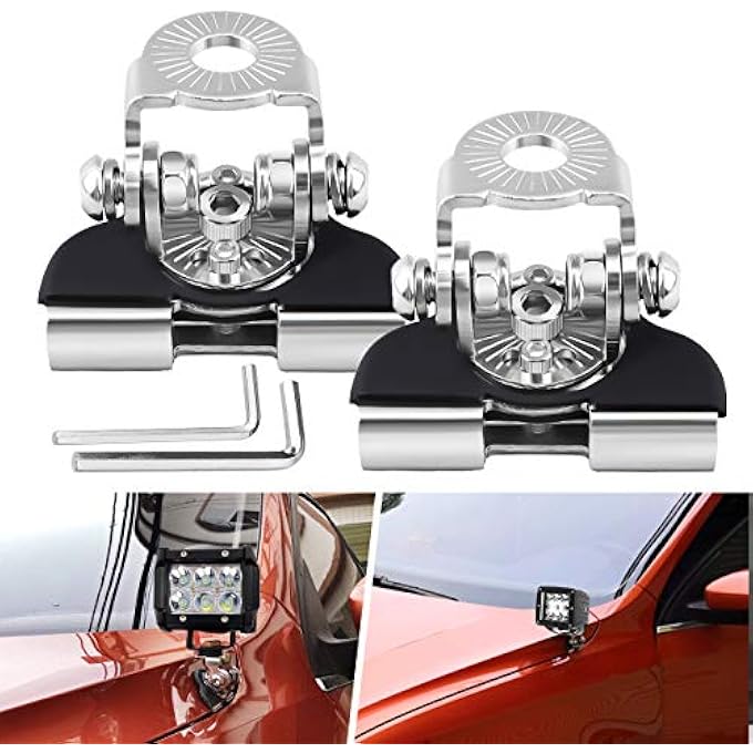 Chelhead Universal Led Light Bar Mounting Brackets Hood Mount Light Brackets A Pillar Hood Clamp Work Light Holder 304 Stainless Steel For Off Road Car Jeep Truck Suv 4X4 2Pcs - Image 1