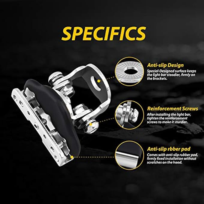Chelhead Universal Led Light Bar Mounting Brackets Hood Mount Light Brackets A Pillar Hood Clamp Work Light Holder 304 Stainless Steel For Off Road Car Jeep Truck Suv 4X4 2Pcs - Image 3