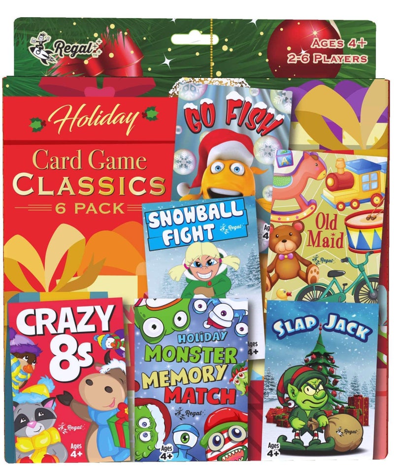 Regal Games Card Games for Kids - Go Fish, Crazy 8's, Old Maid, Slap Jack, Monster Memory Match, Snowball Fight - Holiday-Themed, Simple & Fun Classic Family Table Games - Games May Vary (6 Set) - Image 2