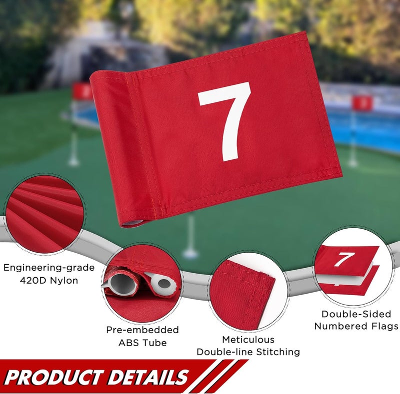 KINGTOP Numbered Golf Flag All 8x6 Inch – Upgraded Dual-Layer 420D Nylon, Double Sided Printing, Tube Inserted – Mini Practice Putting Green Flags for Yard - Image 2