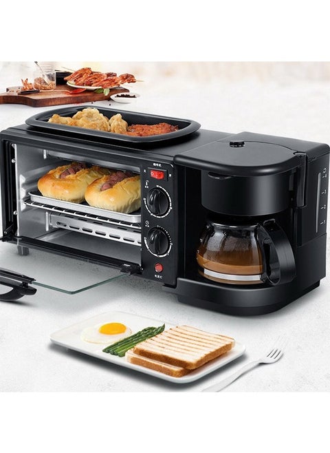 3 in 1 Breakfast Maker,Multifunctional Coffee Maker,Frying Pan,Oven,Non-stick Material,1100w Fast Heating,Suitable for Cooking Bread/Steak/Coffee