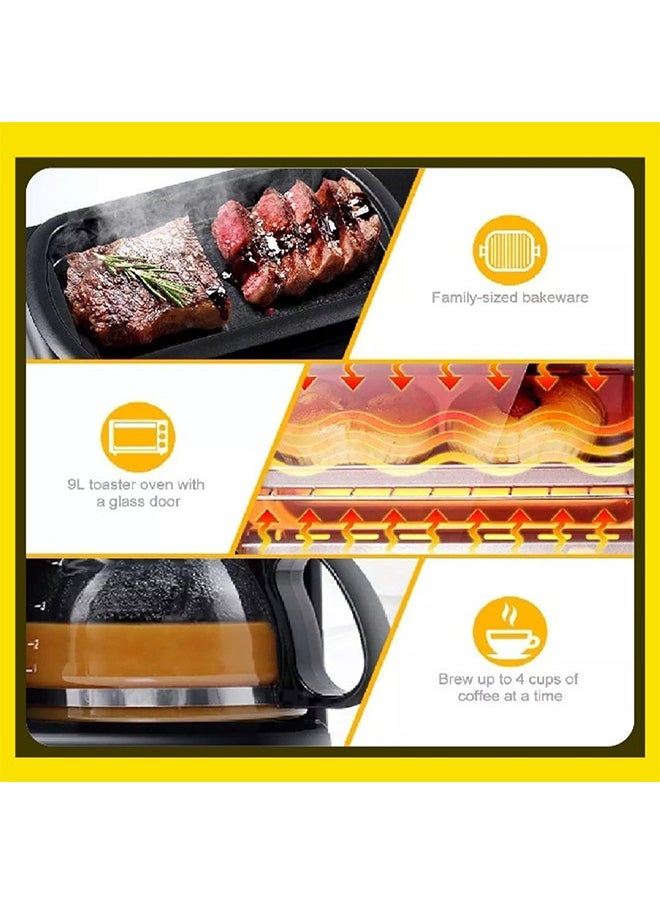 3 in 1 Breakfast Maker,Multifunctional Coffee Maker,Frying Pan,Oven,Non-stick Material,1100w Fast Heating,Suitable for Cooking Bread/Steak/Coffee