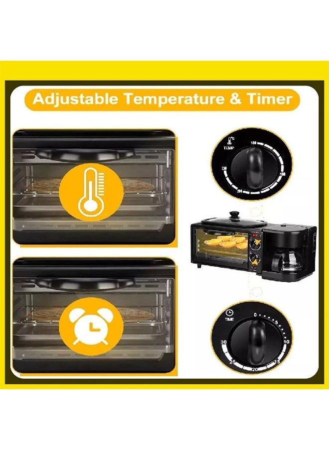 3 in 1 Breakfast Maker,Multifunctional Coffee Maker,Frying Pan,Oven,Non-stick Material,1100w Fast Heating,Suitable for Cooking Bread/Steak/Coffee