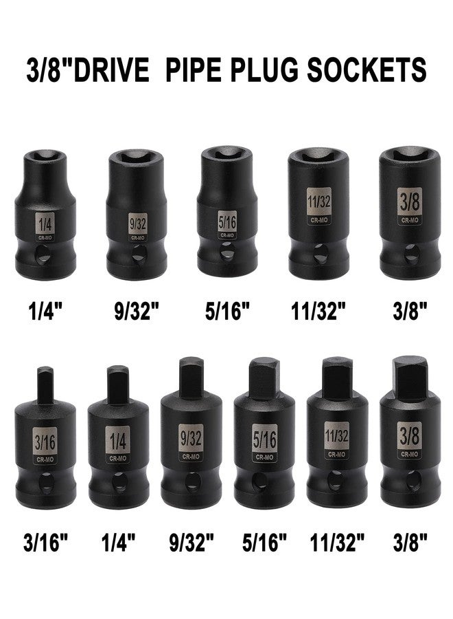 Mayouko 11PCS 3/8" Drive SAE Pipe Plug Socket Set, Tapered Male Square Drive, Chamfered Female Square Drive, CR-MO - Image 2