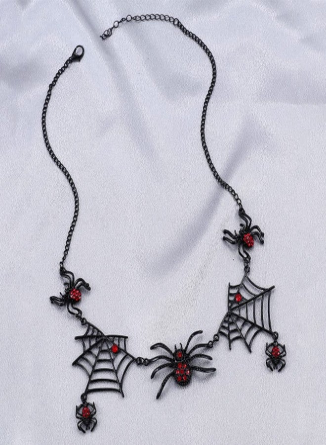 yaozeio Halloween Costume Accessories Spider Necklace for Women Spider Accessory Black Gothic Choker Necklace for Halloween Cosplay Party Favors Spider Web Necklace - Image 4
