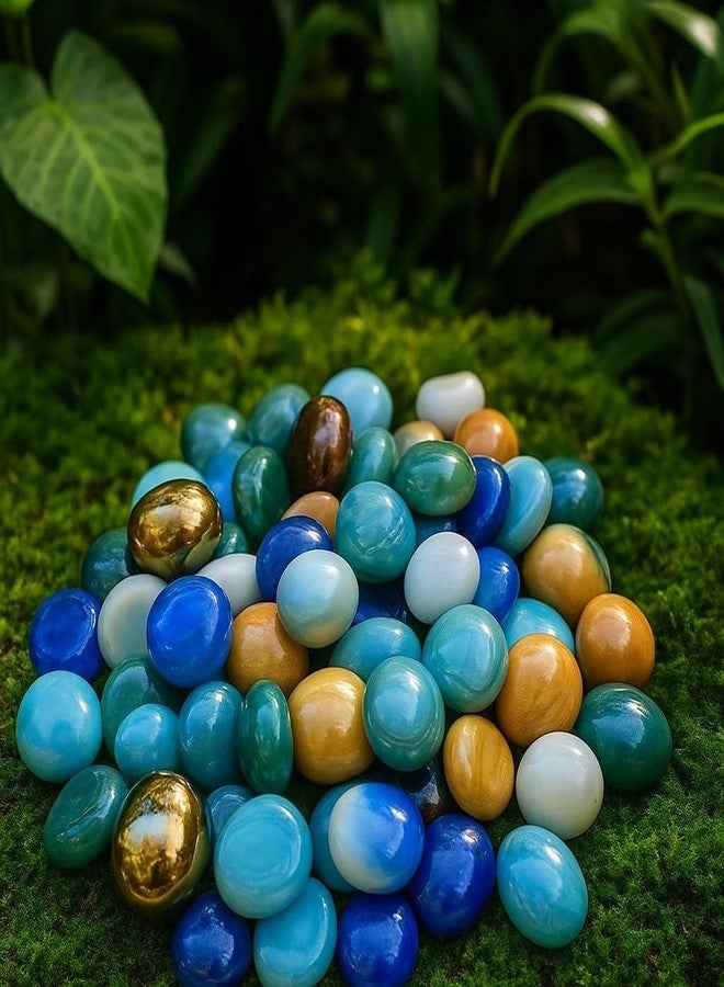 STONE HUB Flat Round Marbles Aquarium Pebbles | Aquarium Decorations & Fillers | Multicolour Shiny Pebble Marble for Vase Fillers Outdoor/Indoor | Garden Decoration (50 Pieces,400 GM) - Image 3