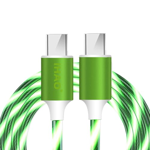 IHAO USB Type C to Type C PD 60W Fast Charging Cable Phone Charger High Data Speed Cool Light Up LED Current Flowing for All USB C Android and iOS DeviceGreen39 Inches - Image 1