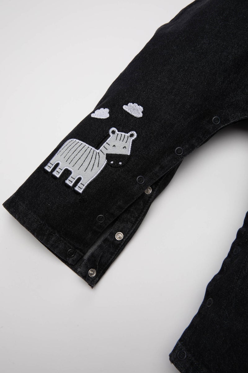 DeFacto Baby Boy Striped Long Sleeve T-Shirt Jean Salopet 2 Piece Set - Image 4