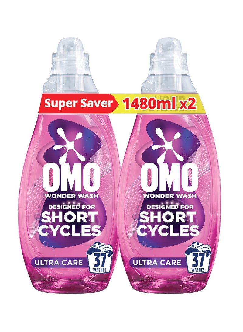 Omo Wonder Wash Liquid Laundry Detergent Ultra Care 2 x 1480ml - Image 1