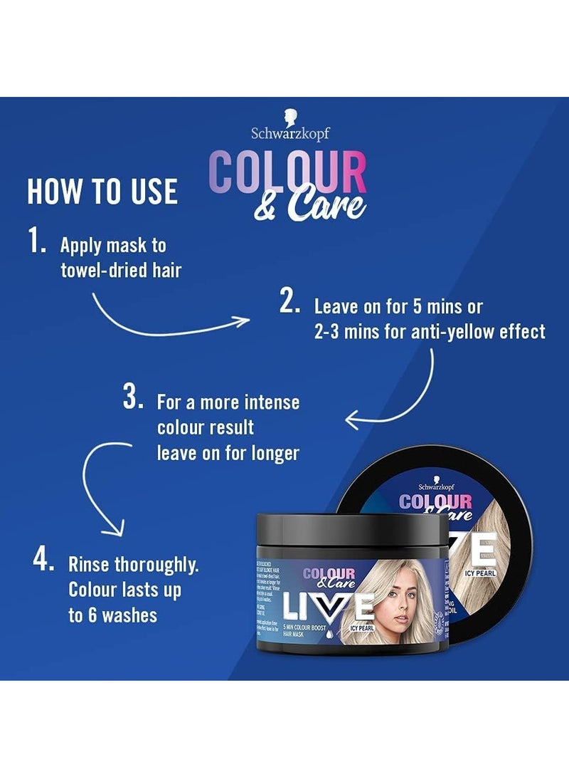 Schwarzkopf LIVE Colour and Care Hair Mask 5 Minute Wash Out Blonde Toning Colour Boost Semi permanent Silver Hair Dye Lasts Up To 6 Washes Icy Pearl 150ml - Image 3