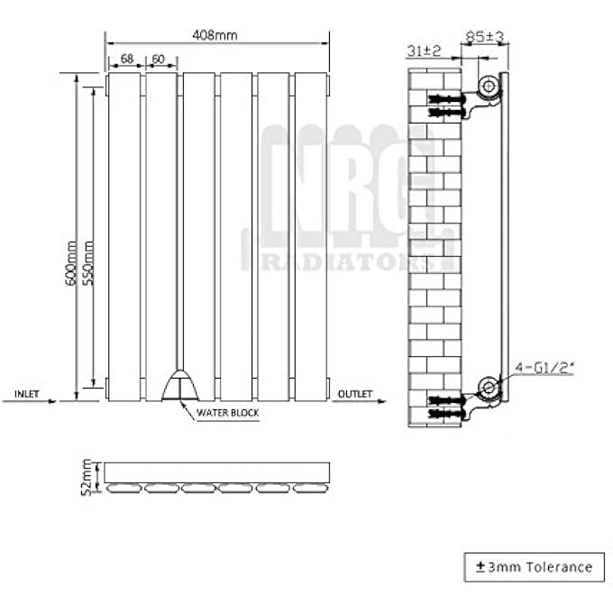 NRG ANTHRACITE HORIZONTAL FLAT PANEL RADIATOR SINGLE COLUMN DESIGNER BATHROOM CENTRAL HEATING - 600X408MM - Image 3