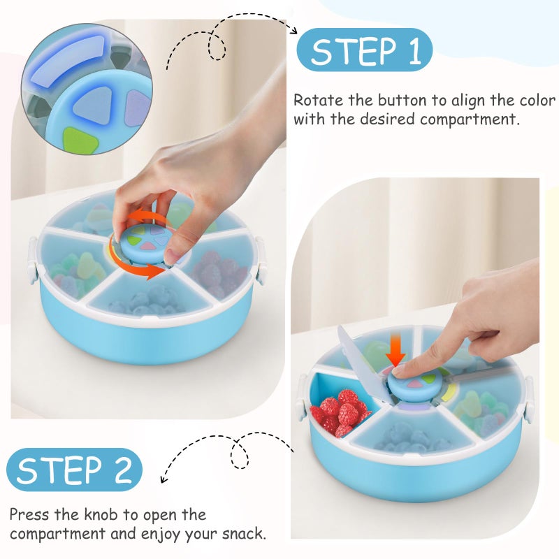 JOOPETALK Kids Reusable Rotating Snack Container with 5 Separate Compartments, Color Matching Opening Lid, BPA/PVC-Free, Dishwasher Safe, Perfect for Travel, School Lunches & On-the-Go Snacking-Blue - Image 2