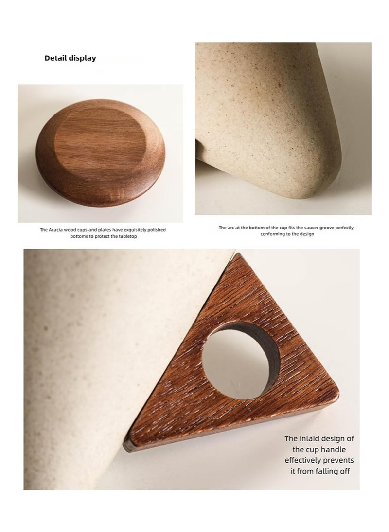 ايكانبو كوب قهوة سيراميكي عتيق سعة 250 مل، مجموعة أكواب قهوة مخروطية إبداعية للنساء أنيقة وصغيرة الحجم، بمقبض من الخشب الصلب وقاعدة أكواب، مناسبة للاستخدام في المنزل والمطعم والحفلات والمكتب - Image 4