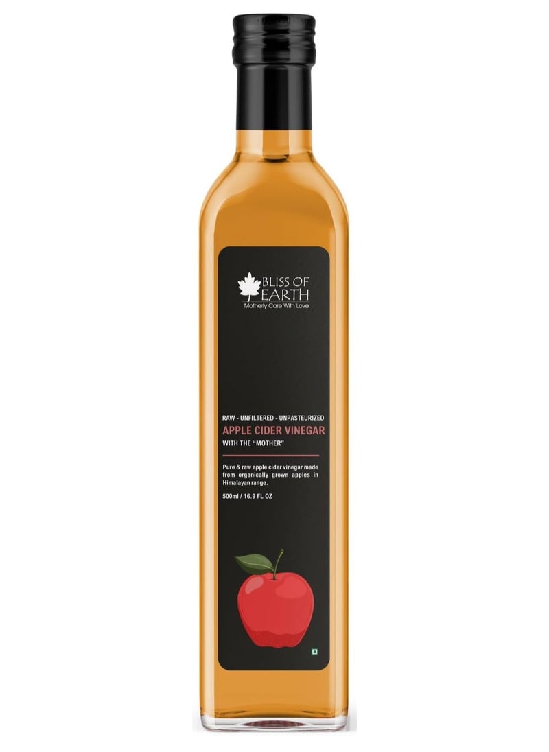 BLISS OF EARTH Organic Himalayan Apple Cider Vinegar With Mother, Raw, Unfiltered & Unpasteurized, 500ml  - Image 1