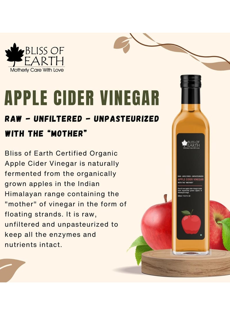 BLISS OF EARTH Organic Himalayan Apple Cider Vinegar With Mother, Raw, Unfiltered & Unpasteurized, 500ml  - Image 2