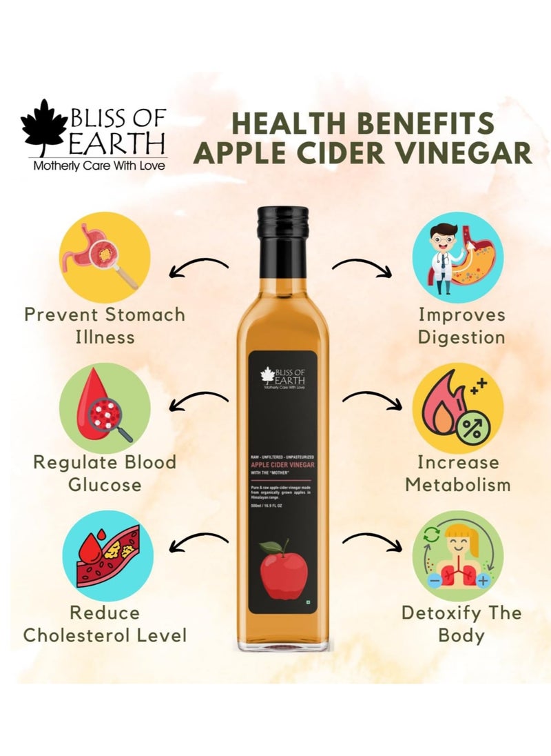 BLISS OF EARTH Organic Himalayan Apple Cider Vinegar With Mother, Raw, Unfiltered & Unpasteurized, 500ml  - Image 3