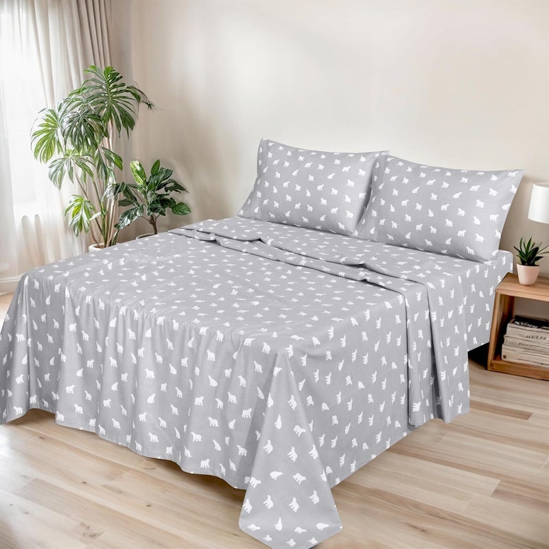 RUVANTI Flannel Sheets Queen Size - GOTS Certified 100% Organic Cotton, 4 Piece Warm, Soft & Breathable Set, Deep Pocket Snug Fit, Double Brushed Cozy All Season Bedding, Baby Bear - Image 2