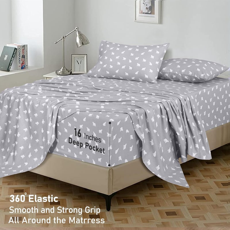 RUVANTI Flannel Sheets Queen Size - GOTS Certified 100% Organic Cotton, 4 Piece Warm, Soft & Breathable Set, Deep Pocket Snug Fit, Double Brushed Cozy All Season Bedding, Baby Bear - Image 5